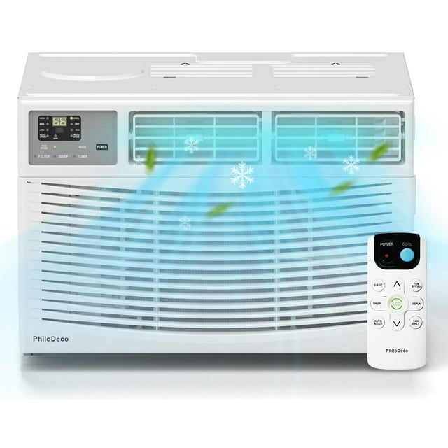 PhiloDeco 12000 BTU 550 sq ft Intelligent Window Air Conditioner,LED Display Screen,Operates Quietly,Energy-Saving. Timer ? Sleep and ECO.With Remote Control,Can be Used As a Dehumidifier/Fan.