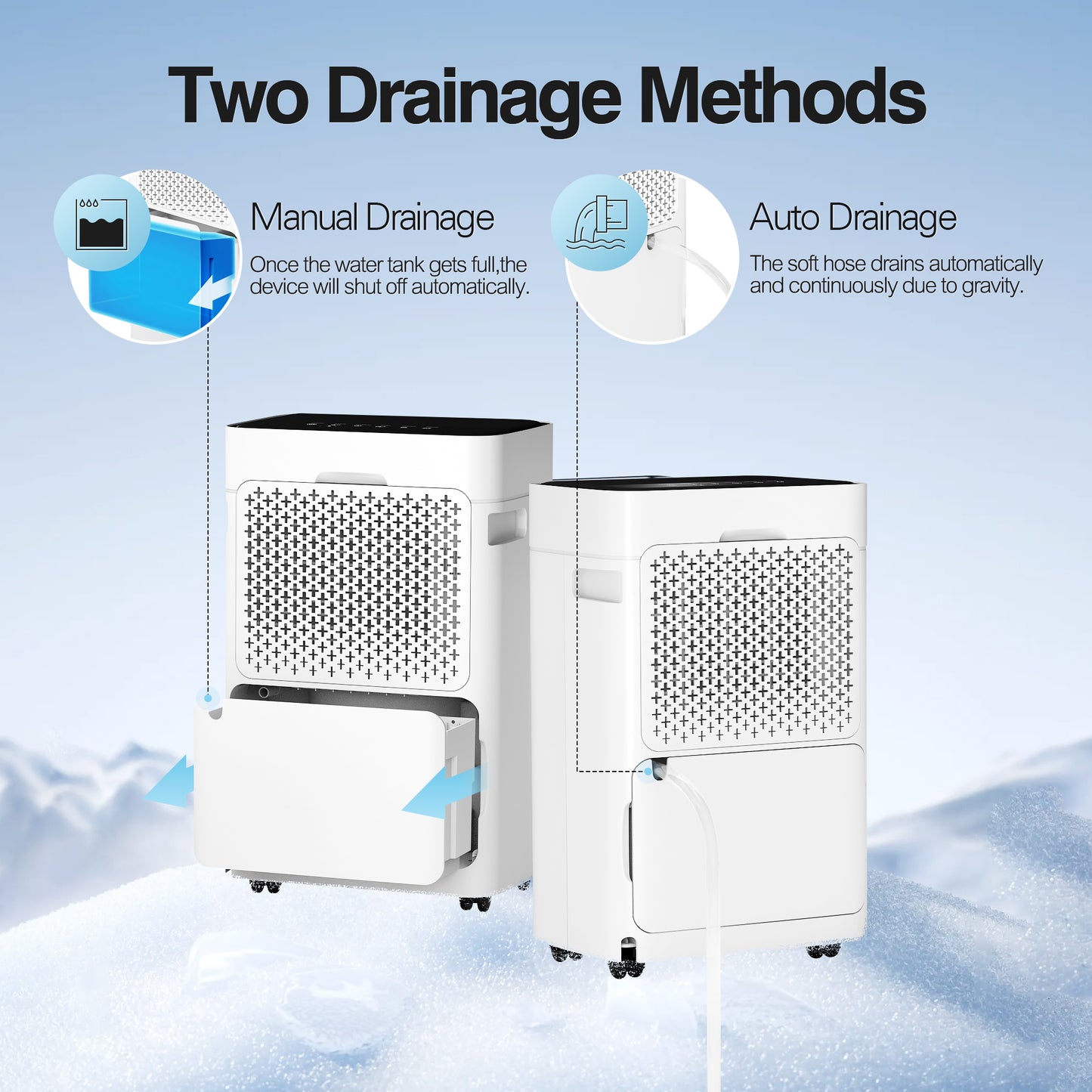 HUMSURE Dehumidifier 12Pint(DOE) 50 Pint Max for 3000 Sq ft Room, for Basements with Drain Hose, Dehumidifier for Large Home Bathroom and Bedroom (95℉, 95% RH）