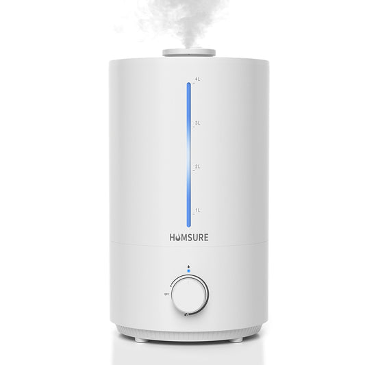 HUMSURE Humidifier for Bedroom Baby, 4.0L Cool Mist Humidifier For Household Plants, Silent Ultrasonic Humidifier With Bidirectional V-Shaped Nozzle, Controllable Lighting, Easy to Clean,Whit