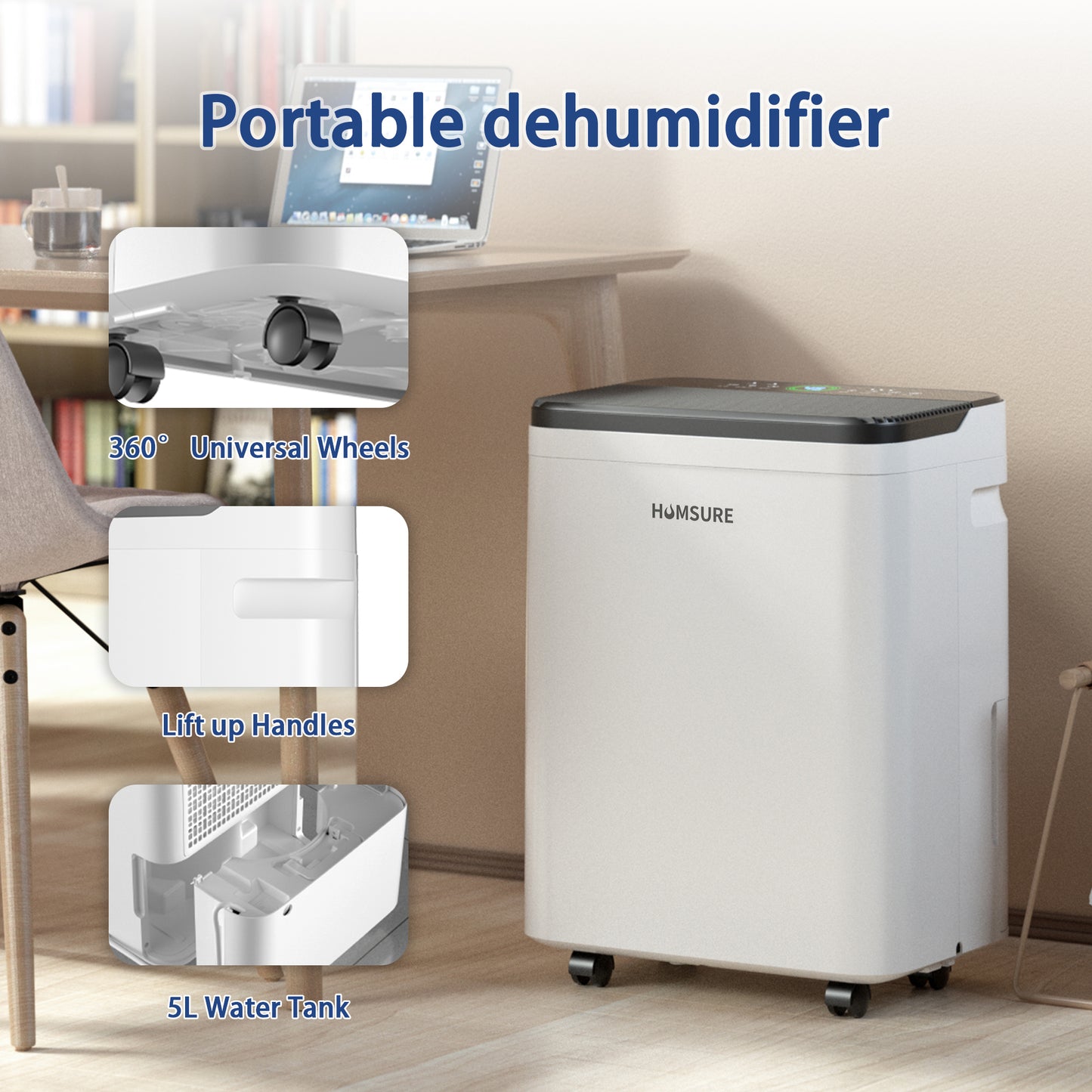 HUMSURE Dehumidifier 19 Pint (DOE) 70 Pint Max for 4500 Sq ft for Basements, Large Room, Home, Bathroom, Dehumidifier with Drain Hose Intelligent Humidity Control (95 ℉, 95% RH)