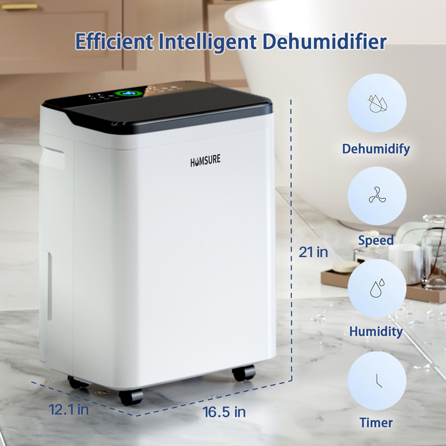 HUMSURE Dehumidifier 19 Pint (DOE) 70 Pint Max for 4500 Sq ft for Basements, Large Room, Home, Bathroom, Dehumidifier with Drain Hose Intelligent Humidity Control (95 ℉, 95% RH)