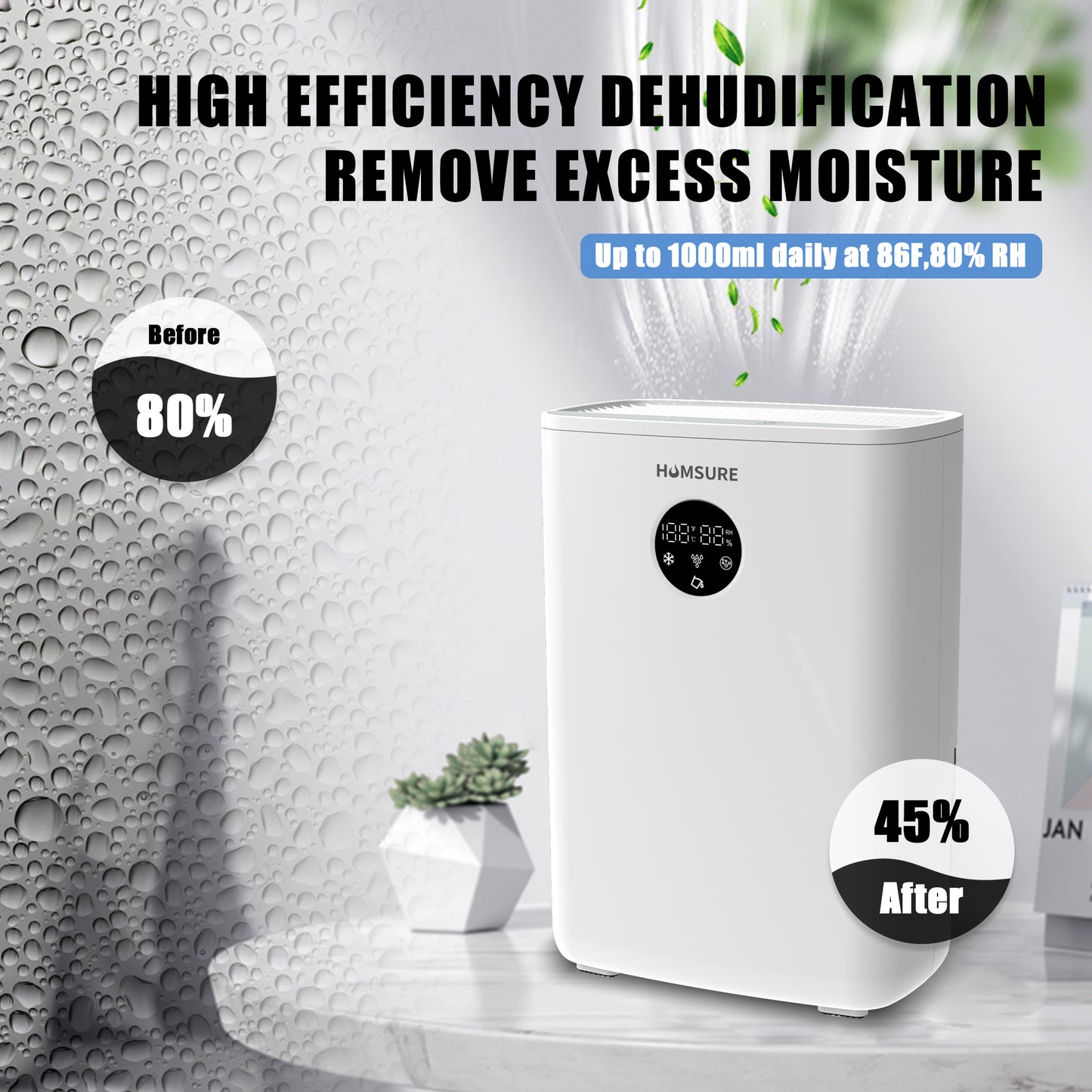 Humsure Electronic Dehumidifiers Are Suitable For Small Bedrooms, Closets, Bathrooms, And More. One Click Switch For Intelligent Dehumidification.