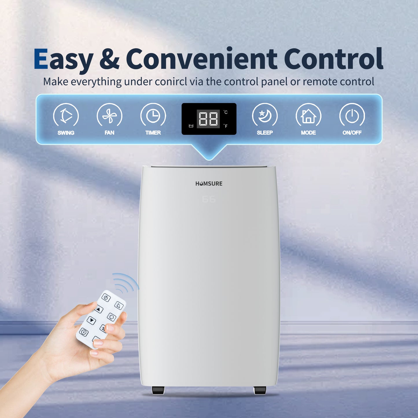 HUMSURE Portable Air Conditioner 9200 BTU (14000 BTU ASHRAE), Suitable For 700 Sq Ft Of Rooms, Floor Standing Air Conditioning AC Unit With Remote Control And Installation Kit, 5-In-1 Function