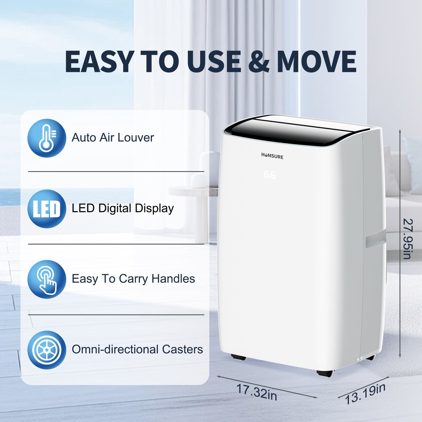 HUMSURE Portable Air Conditioner 9200 BTU (14000 BTU ASHRAE), Suitable For 700 Sq Ft Of Rooms, Floor Standing Air Conditioning AC Unit With Remote Control And Installation Kit, 5-In-1 Function