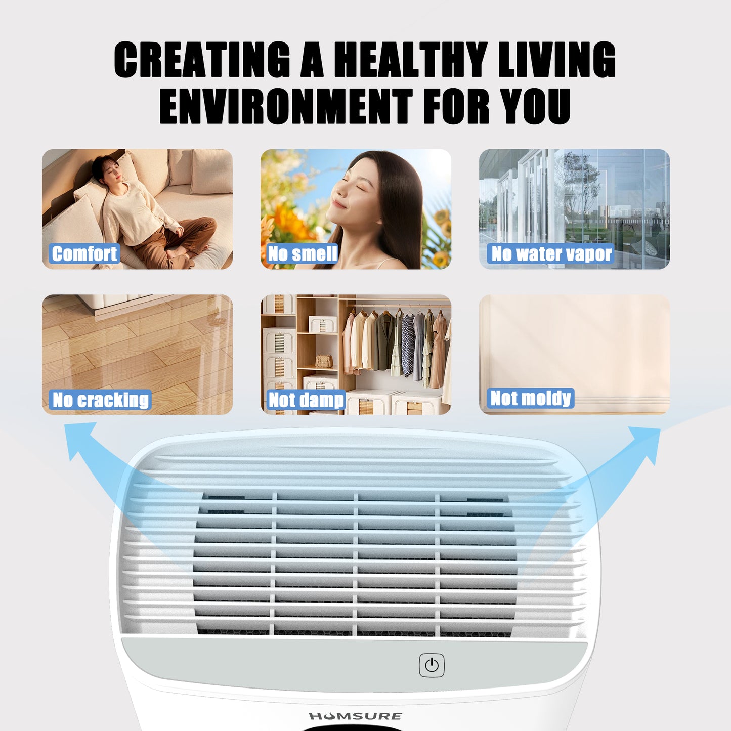 Humsure Electronic Dehumidifiers Are Suitable For Small Bedrooms, Closets, Bathrooms, And More. One Click Switch For Intelligent Dehumidification.