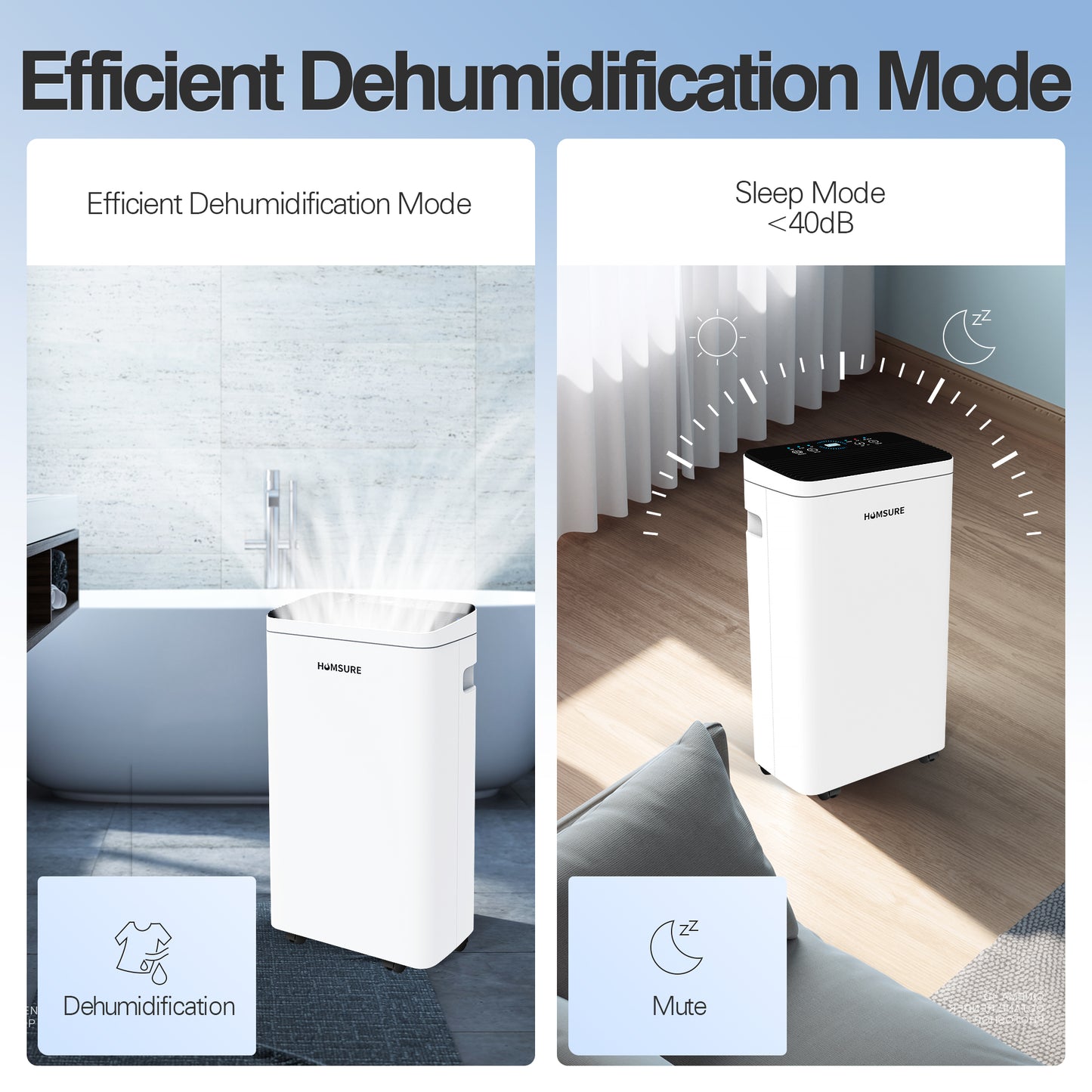 Humsure Dehumidifier 30 Pint (DOE Rating 8 Pints/Day) 1500 sq ft, Dehumidifiers For Home,With Drainage Hose In Basement Bathroom And Bedroom, Intelligent Humidity Control With 24 Hour Drying Timer