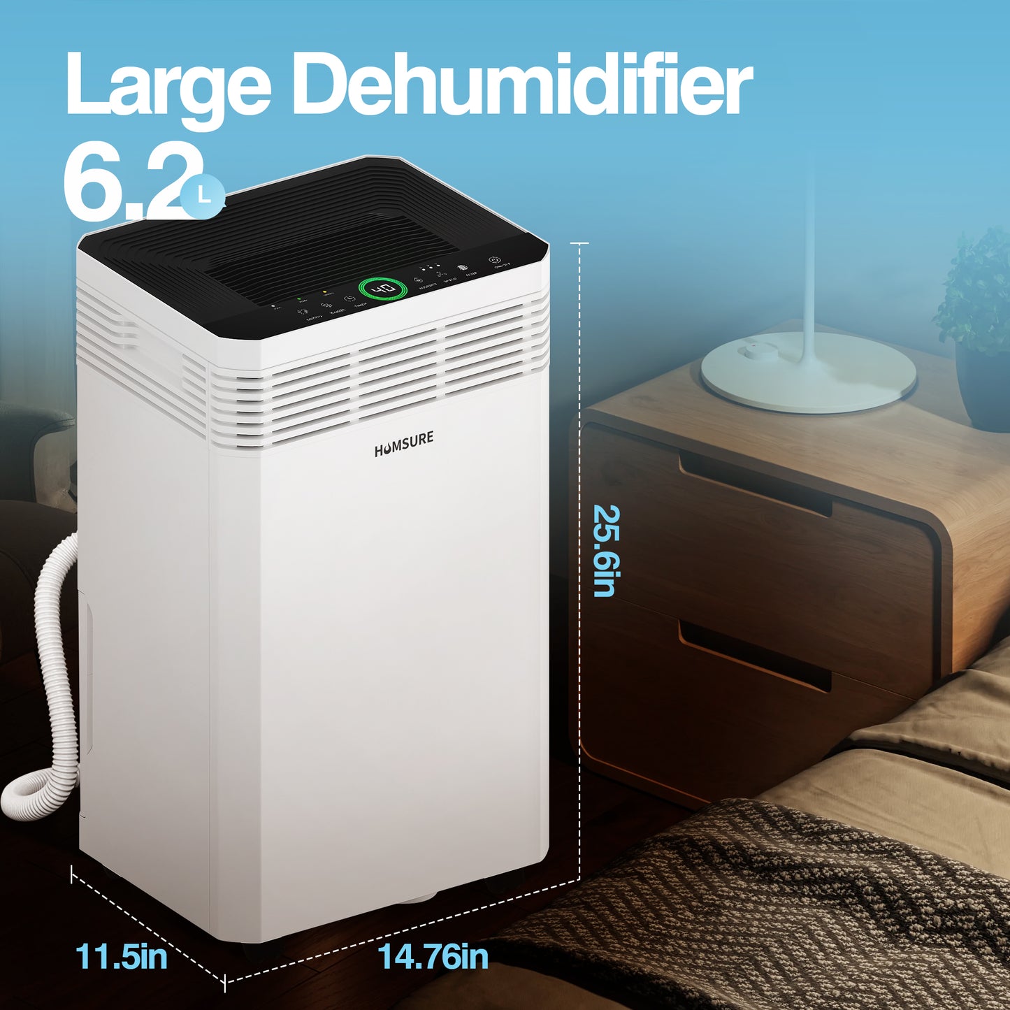 HUMSURE Dehumidifier (DOE Rating 49 pints/day) 120 Pint Max for 8000 Sq ft Commercial Home Dehumidifier with Pump, Basement High Capacity Dehumidifier with Drain Hose (95 ℉, 95% RH)