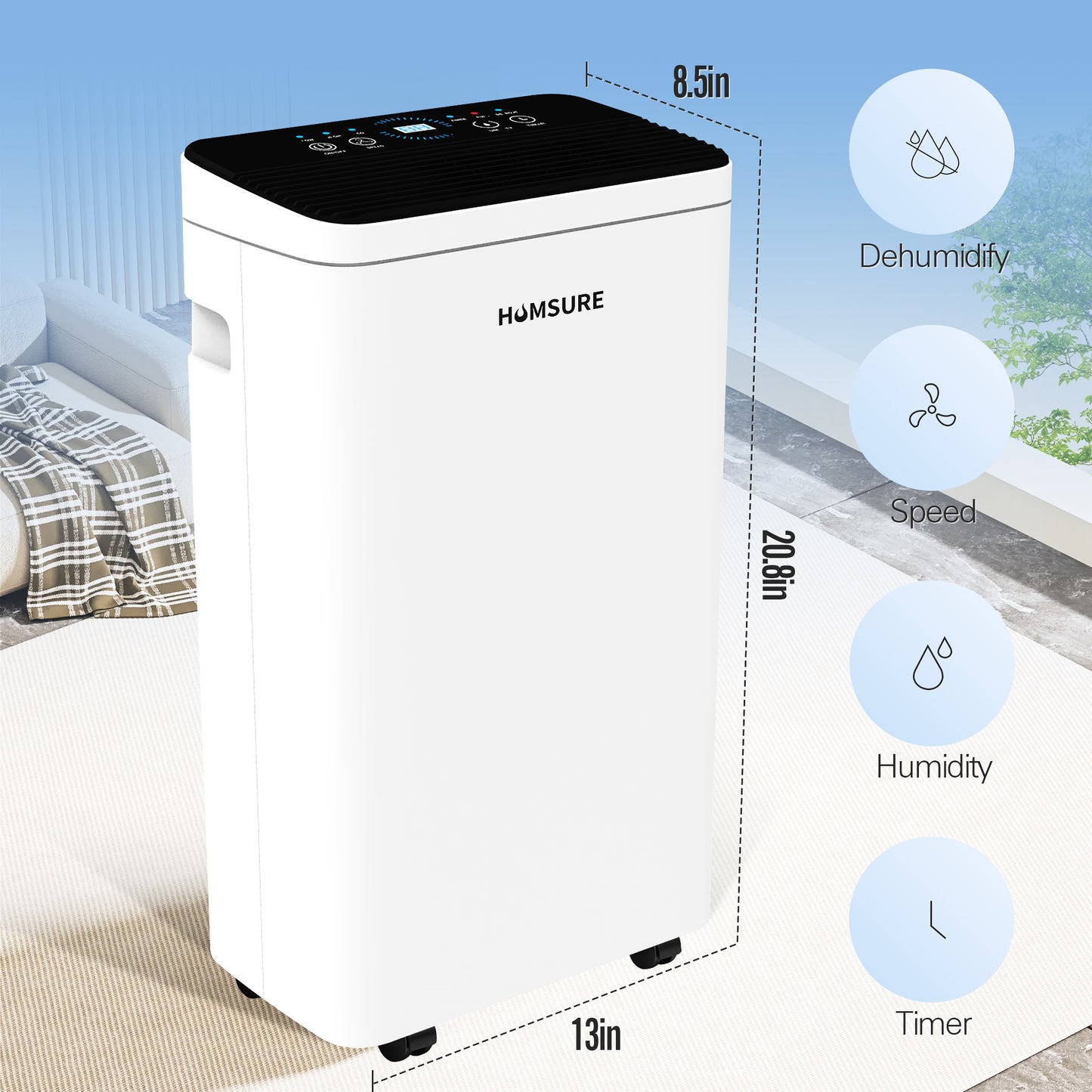 Humsure Dehumidifier 30 Pint (DOE Rating 8 Pints/Day) 1500 sq ft, Dehumidifiers For Home,With Drainage Hose In Basement Bathroom And Bedroom, Intelligent Humidity Control With 24 Hour Drying Timer